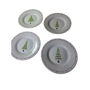 WORLD MARKET Christmas Tree Red Border 8.5" Salad Dessert Plates Set of 4